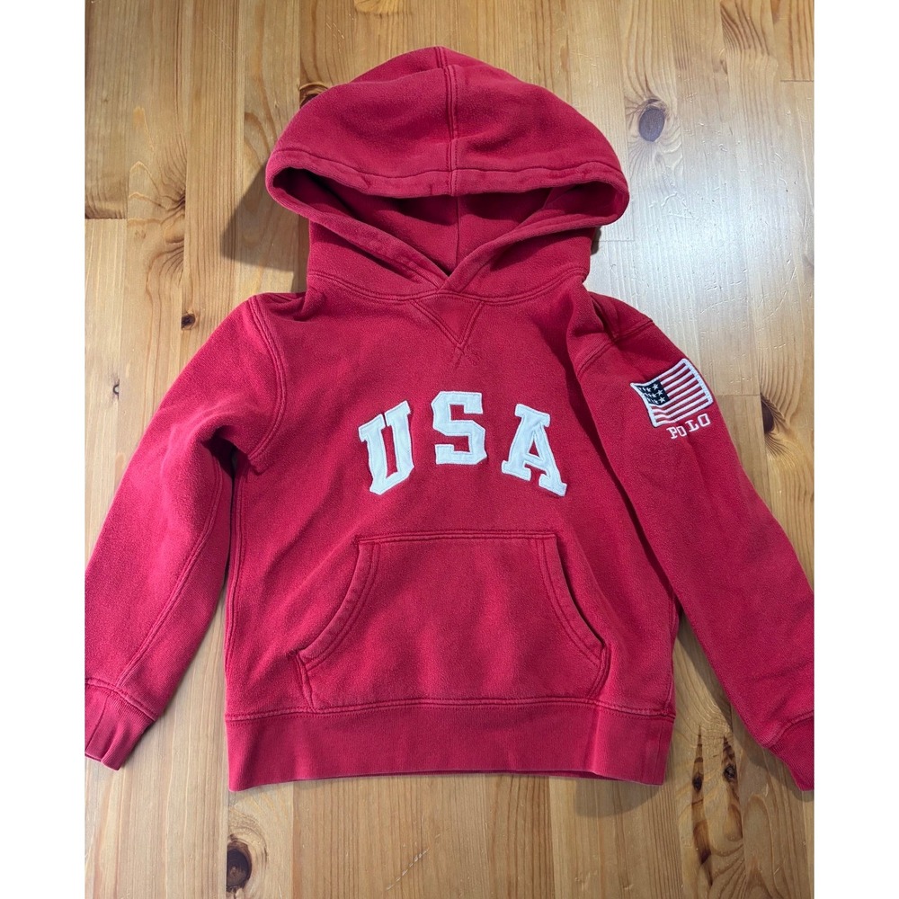 Vintage Boys' Polo Ralph Lauren‎ USA Embroidered Flag Hoodie Size 6